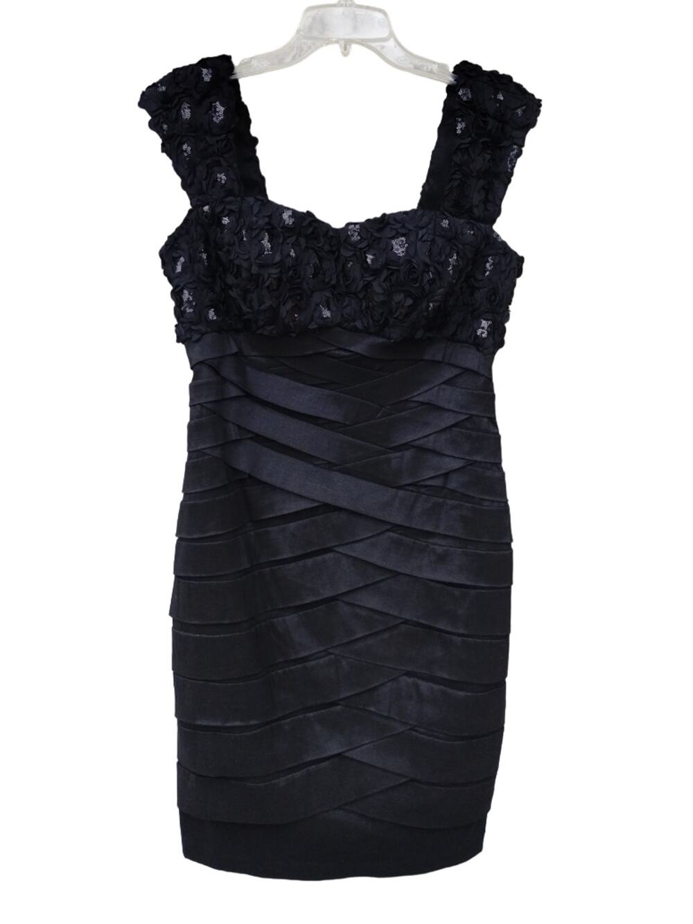 KM Collections by Milla Bell Mini Bandage Black Dress Size 10 Pleats Size 10